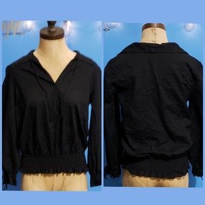 DKNY Black Ruched Sleeve and Band Top Size XS